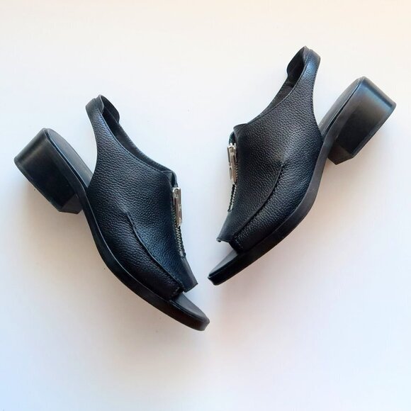 3.1 Phillip Lim Black Leather Open Toe Slingback Block Heel Loafers / Shoes 8.5 - Picture 3 of 16